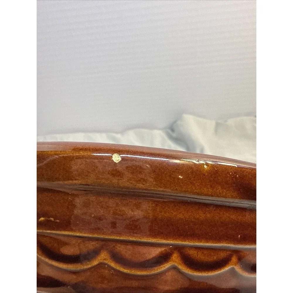 Vintage Marcrest Stoneware Daisy Dot Brown Divided Serving Bowl Oven Proof